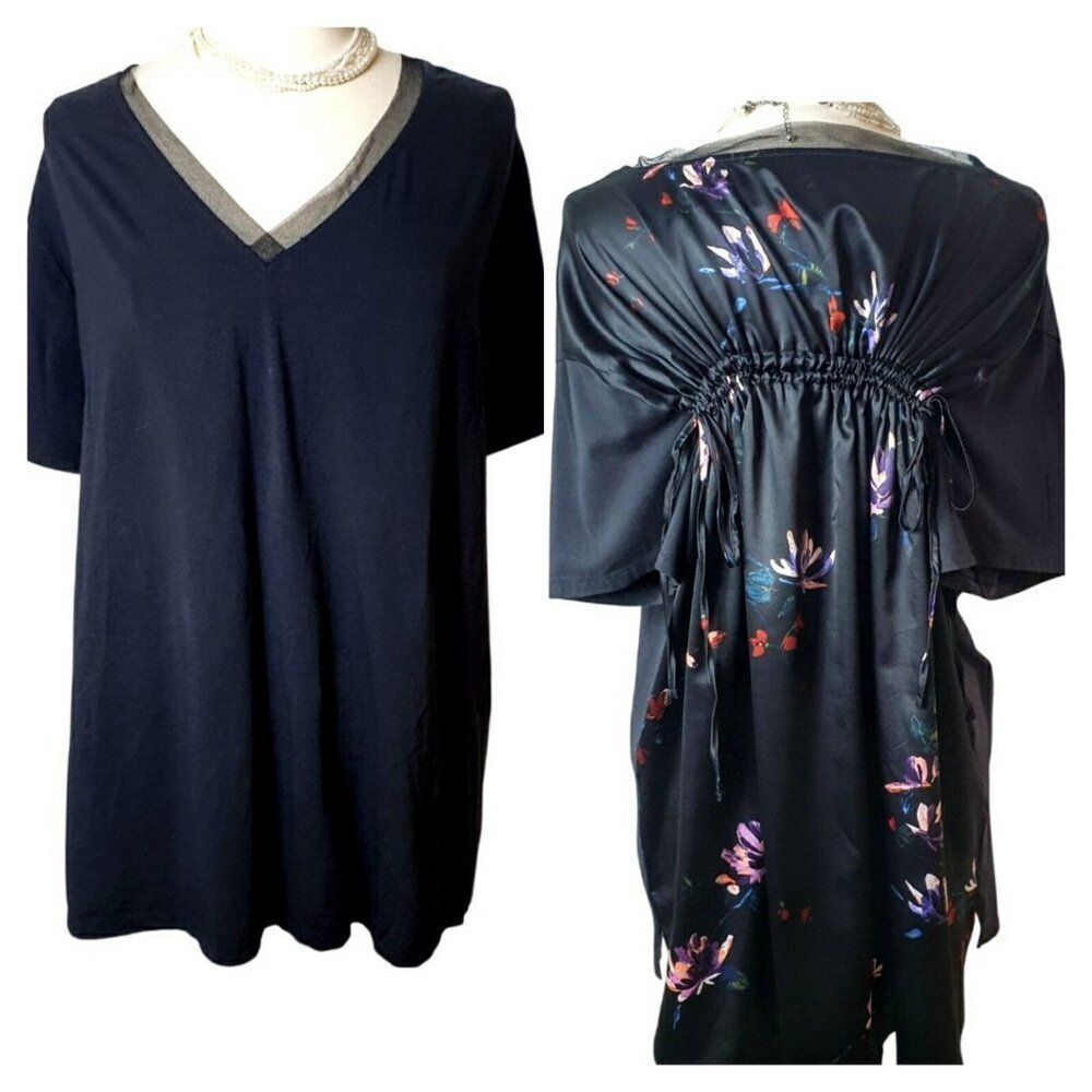 Ava&Viv Womens 4X Top V-Neck Black Floral Back Adj. Stretch Comfy Chic Fashion